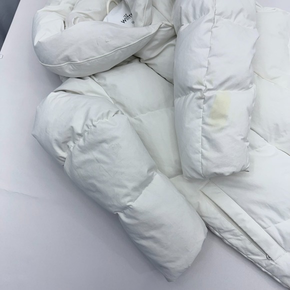 WILFRED Duvet Goose Down Long Puffer Jacket Women XS White Coat Parka Aritzia - Picture 9 of 10